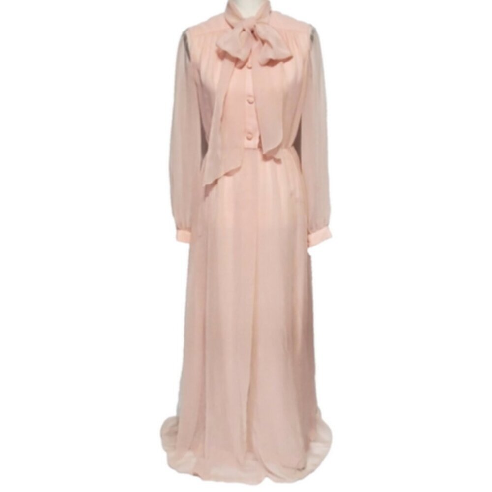 Vtg FELIX ARBEO Chiffon Overlay Maxi Dress AVENTURA Carrie Couture Union Made‎